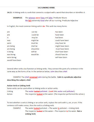 linking verbs template 