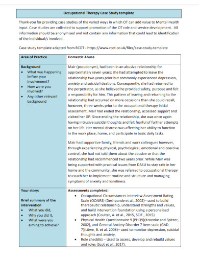 occupational therapy case study template