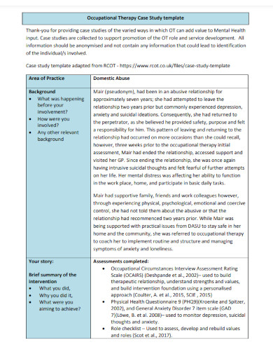 sample case study for occupational therapy