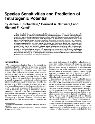 prediction of tetratogenic potential