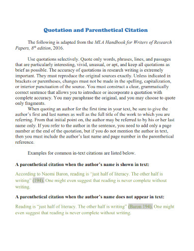 quotation and parenthetical citation