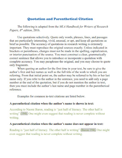 Quotation and Parenthetical Citation