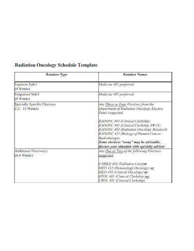 radiation oncology schedule template