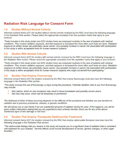 radiation risk language for consent form