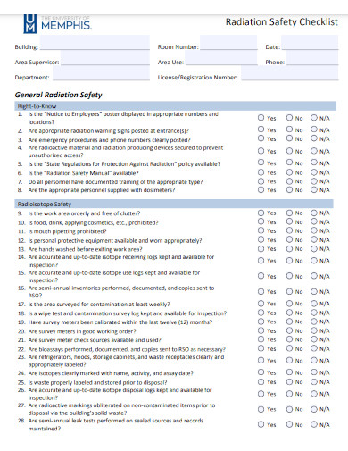 radiation safety checklist