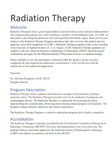 radiation therapy admission packet