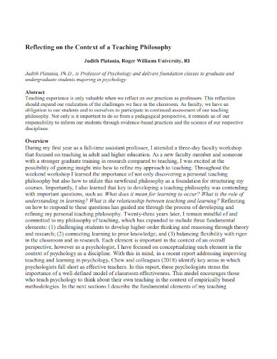 reflecting the context of teaching philosophy