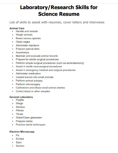 research skills for science resume