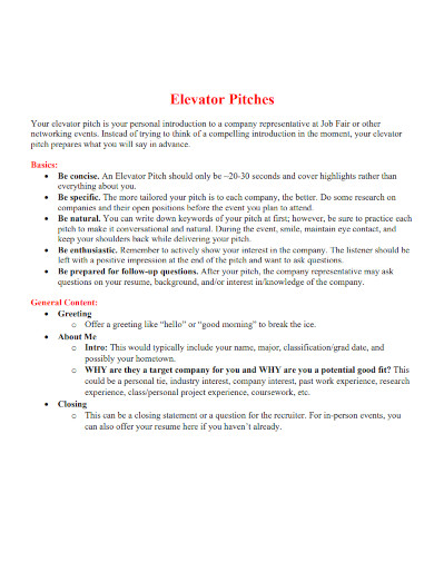 sample elevator pitches