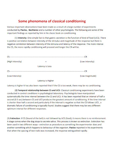 some phenomena of classical conditioning