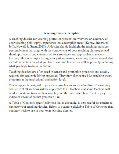 teaching philosophy dossier template