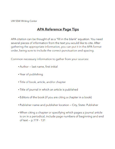 apa format reference page worksheet
