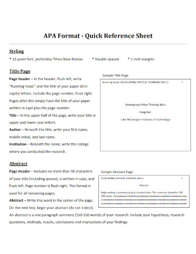 apa page format quick reference sheet