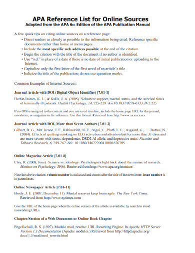 APA Format Reference Page - Examples, PDF | Examples