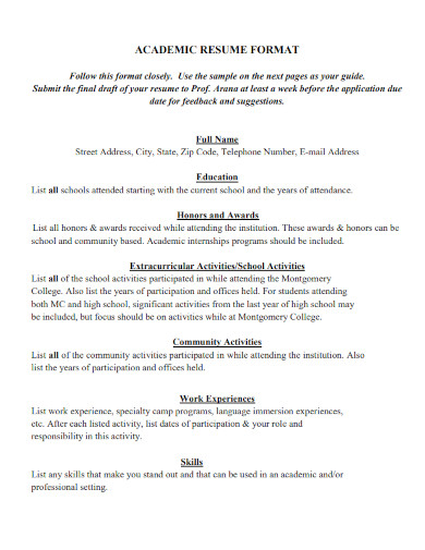 academic best resume format