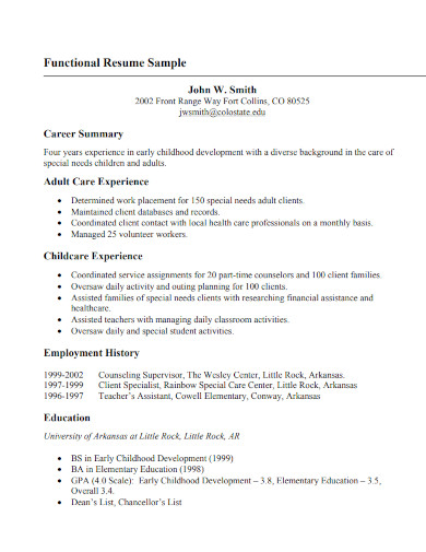 best functional resume sample