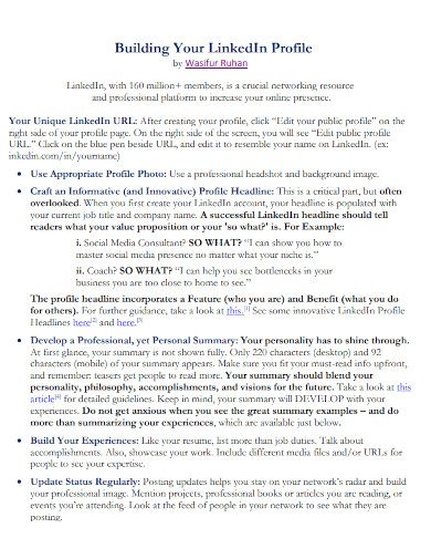 building linkedin summary profile