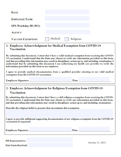 covid 19 medical religious exemption form