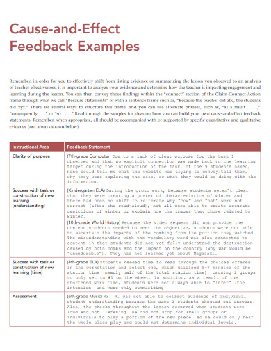 cause and effect feedback examples