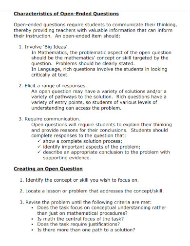 Open Ended Questions - 20+ Examples, Format, How to Create, PDF