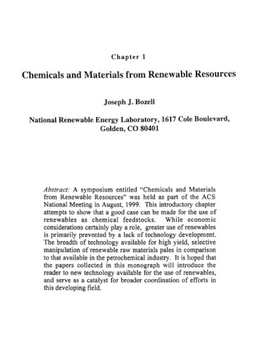 chemicals and materials from renewable resources