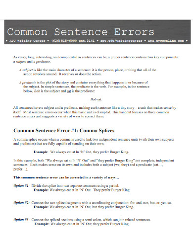 common simple sentence errors