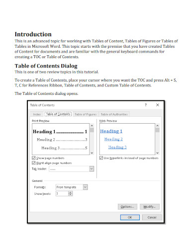 customizing a table of contents