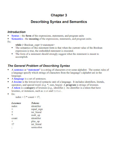 describing syntax and semantics template 