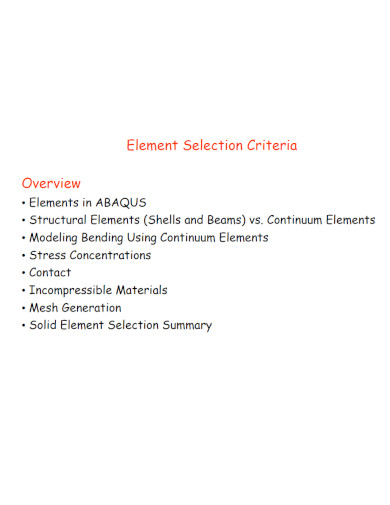 element selection criteria