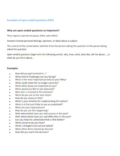 Open Ended Questions - 20+ Examples, Format, How to Create, PDF