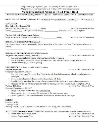 Freshman High School Resume Guide