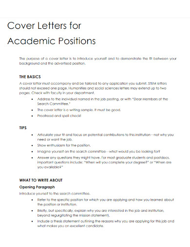good cover letters for academic positions