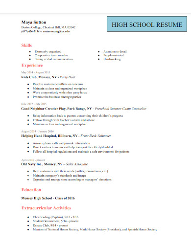 high school resume template 