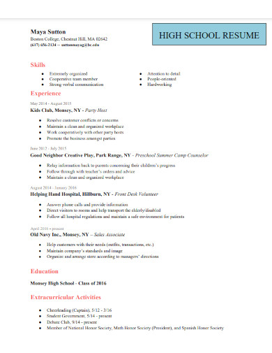 High School Resume - Examples, PDF | Examples