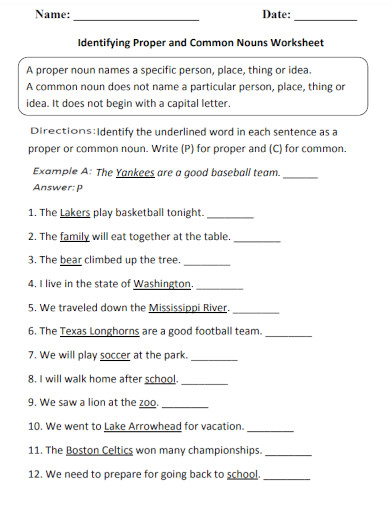 identifying proper and common nouns worksheet