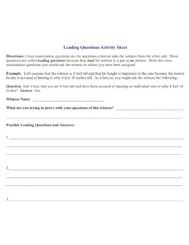 leading questions activity sheet