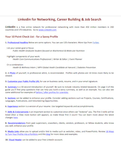 linkedin summary for networking career building job search