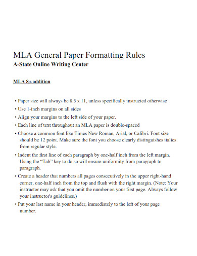 mla general paper formatting rules