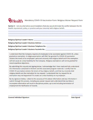 mandatory covid 19 religious exemption vaccination form