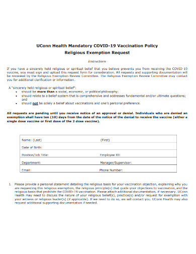 mandatory covid 19 vaccination religious exemption request form 