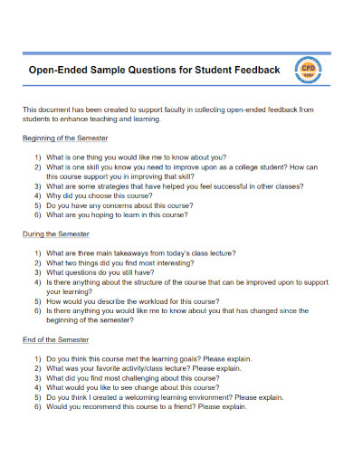 open ended questions for student feedback