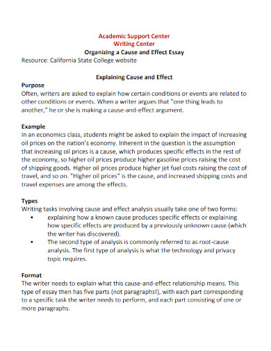 organizing a cause and effect essay resource