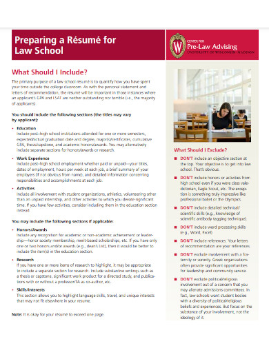 preparing high school resume for law