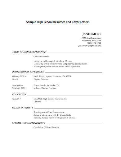Sample High School Resumes and Cover Letters