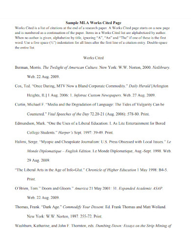 sample mla works cited page