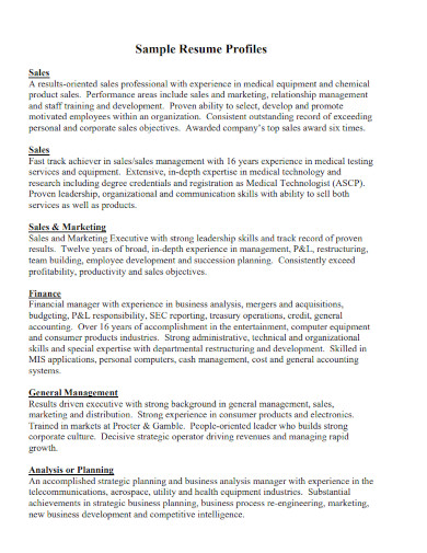 sample resume profiles