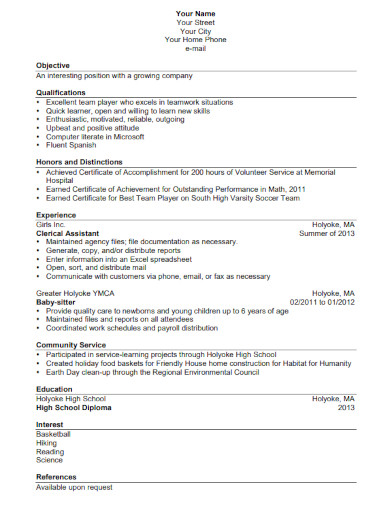 Sample of High School Diploma Resume