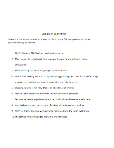 semicolon worksheet template 