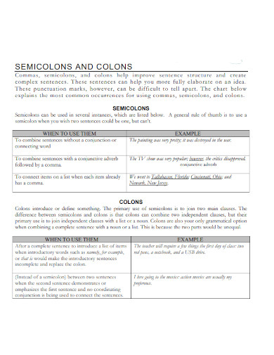 use of semicolon in a list examples