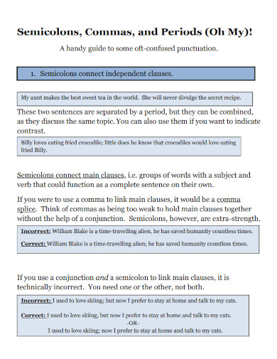 semicolons commas and periods template 